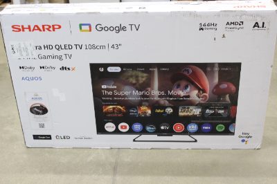 Sharp 43HR7265E 43" (108cm) QLED 144Hz 4K Ultra HD Google TV, Dolby Vision IQ, Dolby Atmos, Central Stand, Sharp 43HR7265E, 43, Smart TV, Google TV, Black