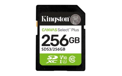 Kingston Canvas Select Plus, 256 GB, SD, Flash memory class Class 10, UHS-I, U1/U3, Video Class 10/30