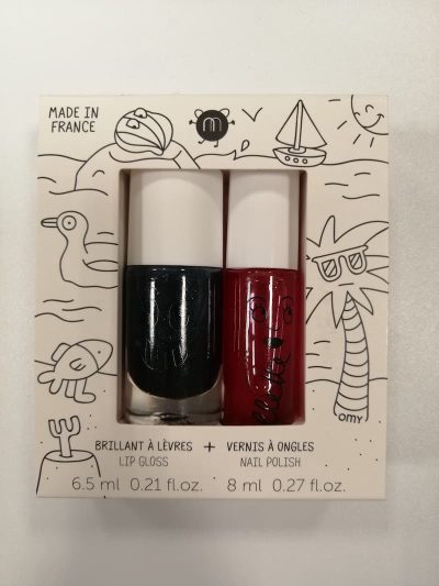 Nailmatic Kids bērnu nagu laka CASPER - melna & bērnu lūpu spīdums ROLLCERISE - ķiršu, HOLIDAYS