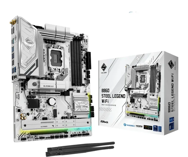 Mainboard|ASROCK|Intel B860 Express|LGA1851|ATX|Memory DDR5|Memory slots 4|1xPCI-Express 4.0 16x|1xPCI-Express 5.0 16x|1xM.2|1xHDMI|1xDisplayPort|1xAudio-Out|1xMicrophone|3xUSB 2.0|6xUSB 3.2|1xUSB-C w/Thunderbolt|1xOptical S/PDIF|1xRJ45|B860STEELLEGENDWIFI