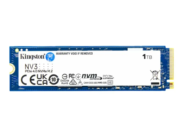 Kingston SSD | NV3 | 1000 GB | SSD form factor M.2 2280 | Solid-state drive interface PCIe NVMe Gen 4.0 (x4) | Read speed 6000 MB/s | Write speed 4000 MB/s