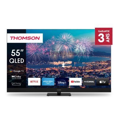 TV Set, THOMSON, 55", 4K/Smart, QLED, 3840x2160, Wireless LAN, Bluetooth, Google TV, Black, 55QG6C14