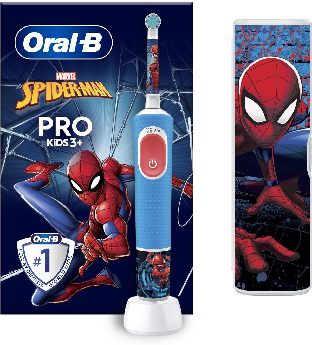 Electric Toothbrush with Travel Case, Vitality PRO Kids Spiderman, Rechargeable, For children, Number of brush heads included 1, Number of teeth brushing modes 2, Blue