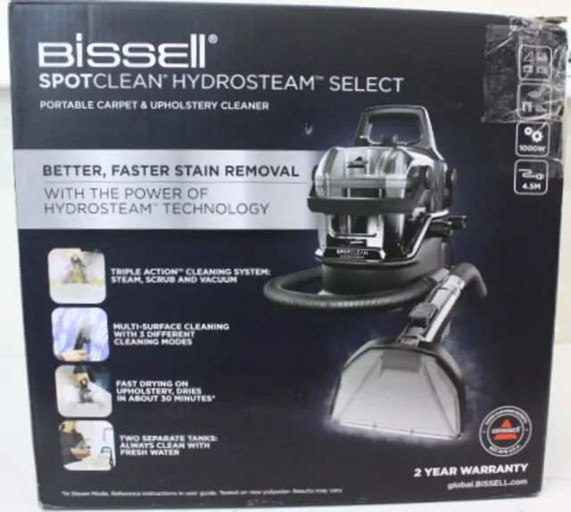 SALE OUT. | Bissell Portable Carpet and Upholstery Cleaner | SpotClean HydroSteam Select | Corded operating | Washing function | 1000 W | Black | 23 month(s) | DAMAGED PACKAGING