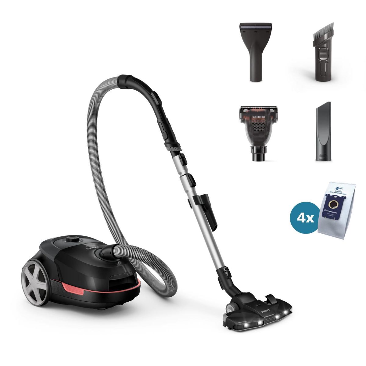 Vacuum cleaner, XD6142/12, Bagged, Power 900 W, Dust capacity 4 L, Deep black