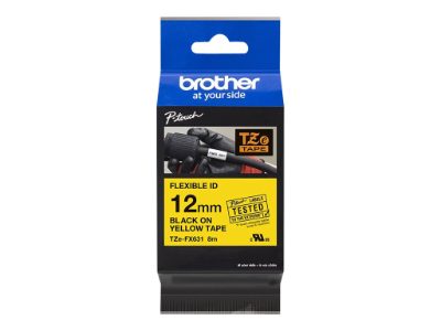 TZe-FX631 Flexible ID Laminated Tape, Black on Yellow, TZe, 8 m, 1.2 cm