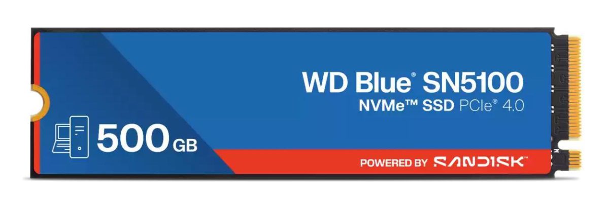 SSD, SANDISK, 300xTBW rating, MTBF 1750000 h, Read speed 6600 MB/s, Write speed 5600 MB/s, NVMe Yes, PCI Express 4.0, M.2, 500 GB, POWERED BY SANDISK, Blue SN5100, WDS500G5B1E-00CPE0