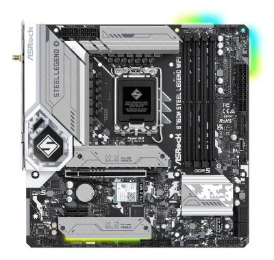 Mainboard, ASROCK, Intel B760 Express, LGA1700, Micro-ATX, Memory DDR5, Memory slots 4, 1xPCI-Express 4.0 1x, 1xPCI-Express 5.0 16x, 4xM.2, 1xHDMI, 1xDisplayPort, 2xUSB 2.0, 5xUSB 3.2, 1xUSB-C, 1xPS/2, 1xRJ45, 3xAudio port, B760MSTEELLEGENDWIFI