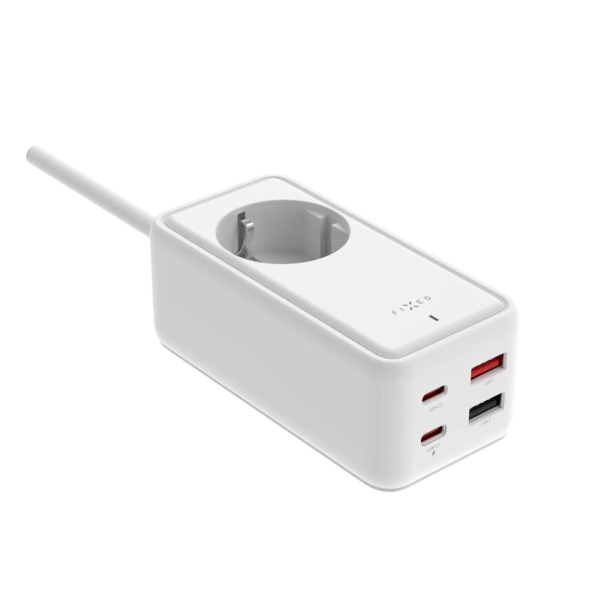 Fixed harging Strip power extension adapter with 2x USB-C and 2x USB, GaN III, 1.5m, PD 65W, FIXCS65-1.5-WH