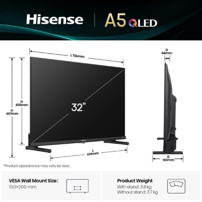 TV Set, HISENSE, 32 ", Full HD, 1920 x 1080 pixels, Flat, 16:9, QLED, 32A5Q