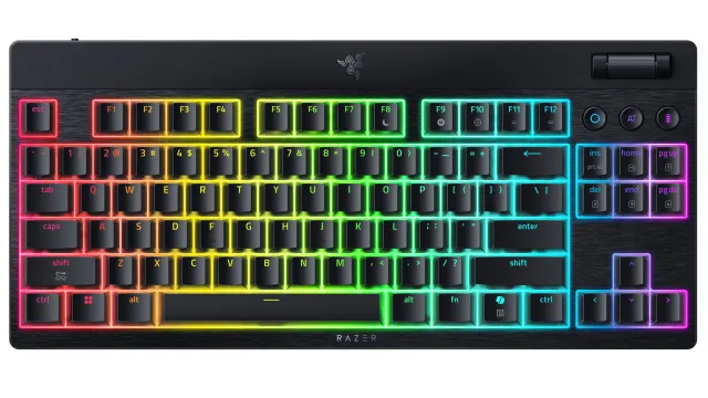 Razer | BlackWidow V4 Low-Profile Tenkeyless HyperSpeed | Keyboard | Wireless | US | Bluetooth | Yellow Switches | Black