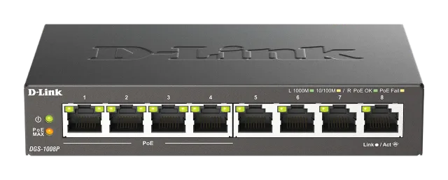 D-Link | 8-Port Gigabit PoE Switch (4xPoE) | DGS-1008P | Unmanaged | Desktop | Power supply type External