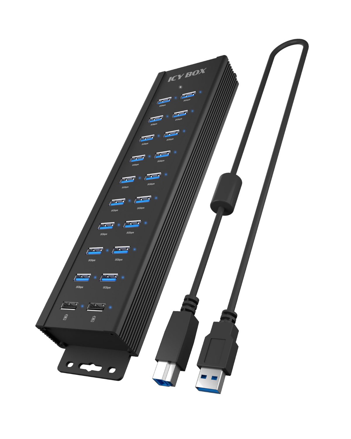 20-in-1 USB HUB with power supply, on/off button and mounting brackets, IB-HUB1720-U3