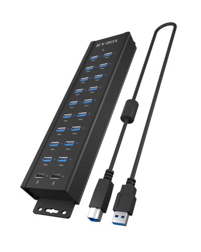 20-in-1 USB HUB with power supply, on/off button and mounting brackets, IB-HUB1720-U3