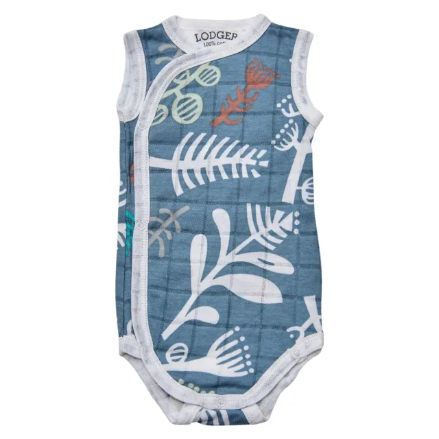 Lodger Romper Botanimal kokvilnas bodijs bez piedurknēm, Ocean, 62 cm