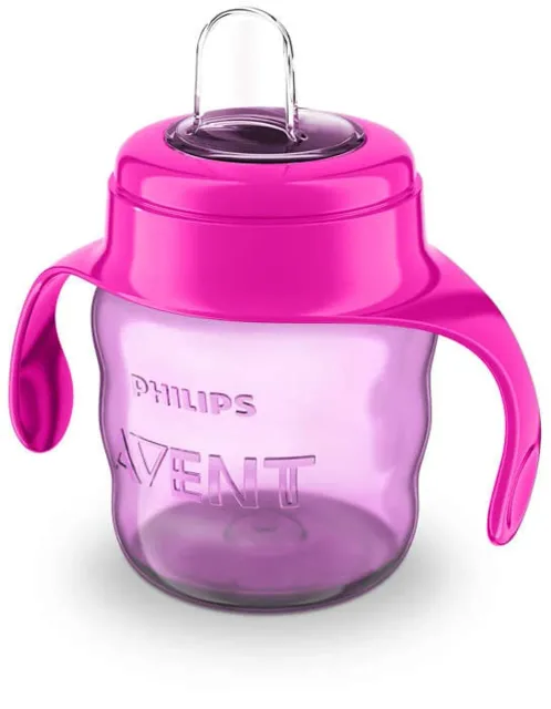 Philips Avent Easy Sip mācību krūzīte ar rokturiem, 6M+, 200ml, silikona snīpis, rozā