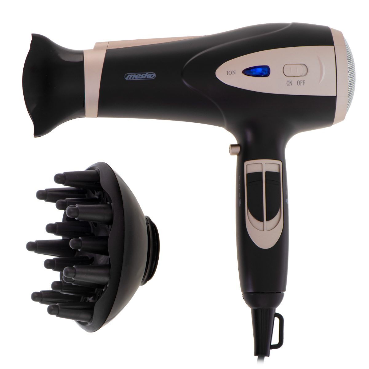 Mesko Hair Dryer, MS 2287, 2200 W, Number of temperature settings 3, Diffuser nozzle, Black/Champagne