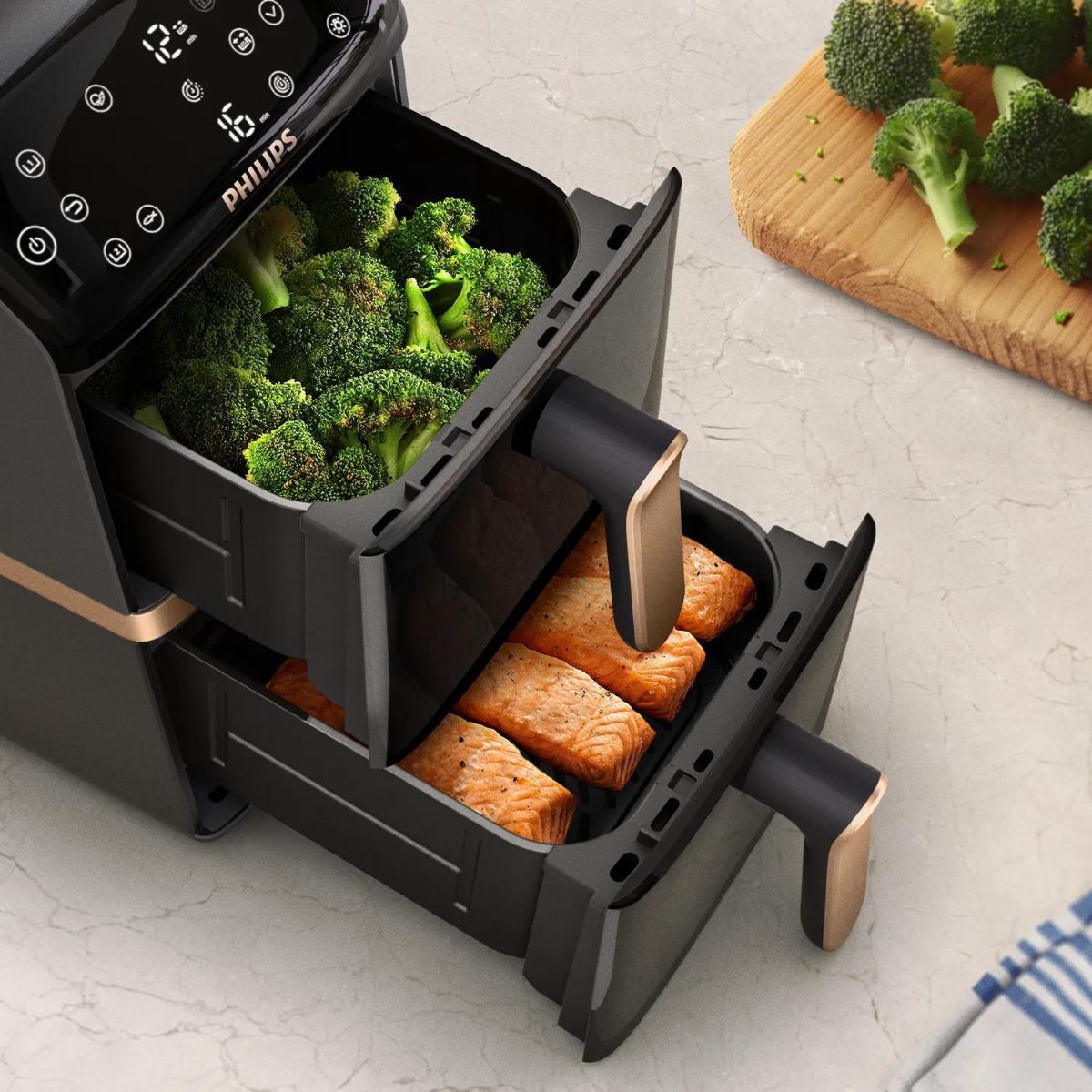 Philips Airfryer, Dual Basket, NA462/80 4000 Series, Capacity 10 L, Power 2750 W, RapidAir, Silk White/Beige