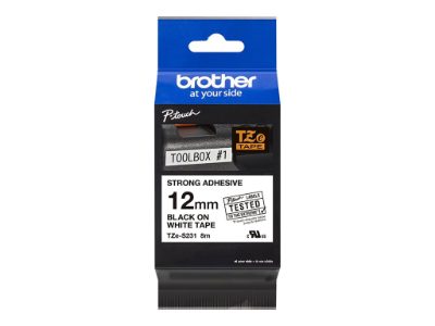 TZ-S231 Strong Adhesive Laminated Tape, Black on White, TZe, 8 m, 1.2 cm