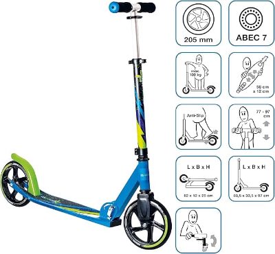 Muuwmi Aluminium Scooter skrejritenis 205 mm,zaļš-zils - melns