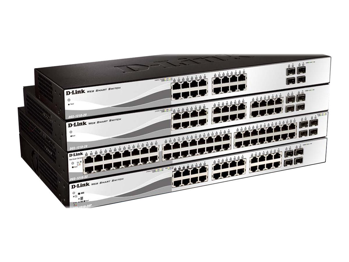 Metro Ethernet Switch, DGS-1210-28P/ME, Managed L2, Rack mountable, Gigabit Ethernet (copper) ports quantity 24, SFP ports quantity 4, Power over Ethernet (PoE) ports quantity 20, PoE/Poe+ ports quantity 4, Power supply type Single, 24 month(s)