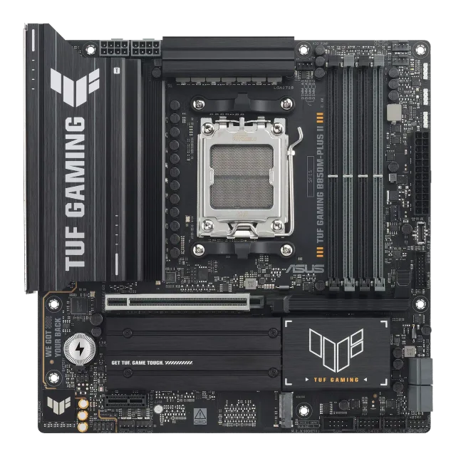 Asus TUF GAMING B850M-PLUS II | Processor family AMD | Processor socket AM5 | DDR5 | Supported hard disk drive interfaces SATA, M.2 | Number of SATA connectors 4