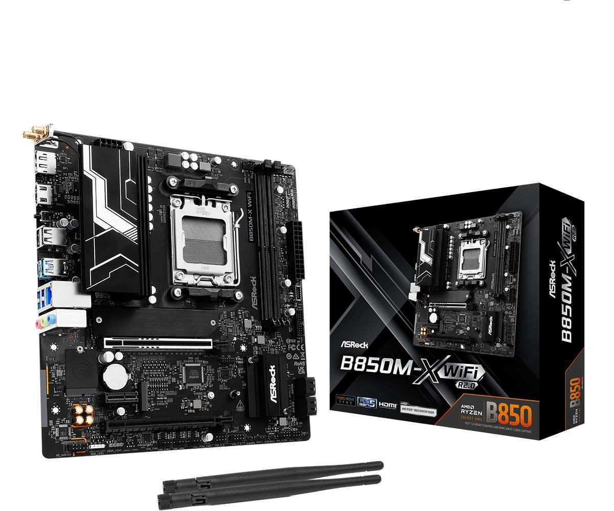 Mainboard, ASROCK, AMD B850, SAM5, Micro-ATX, Memory DDR5, Memory slots 2, B850M-XWIFIR2.0