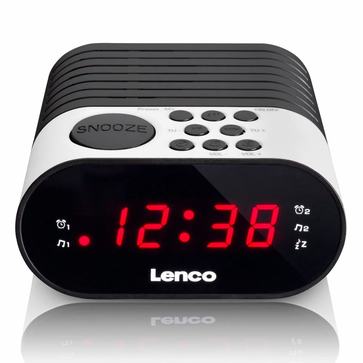 Lenco radio pulkstenis, ar dubultā modinātāja funkciju, balts
