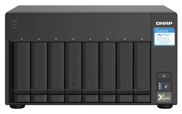QNAP | 8-Bay QTS NAS | TS-832PX-4G | Up to 8 HDD/SSD Hot-Swap | AnnapurnaLabs Alpine | AL324 ARM Cortex-A57 Quad-Core | Processor frequency 1.7 GHz | 4 GB | DDR4