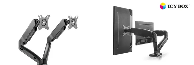 ICY BOX IB-MS304-T, Monitor stand with desk mounted base, for two screens, size up to 27'' | Raidsonic