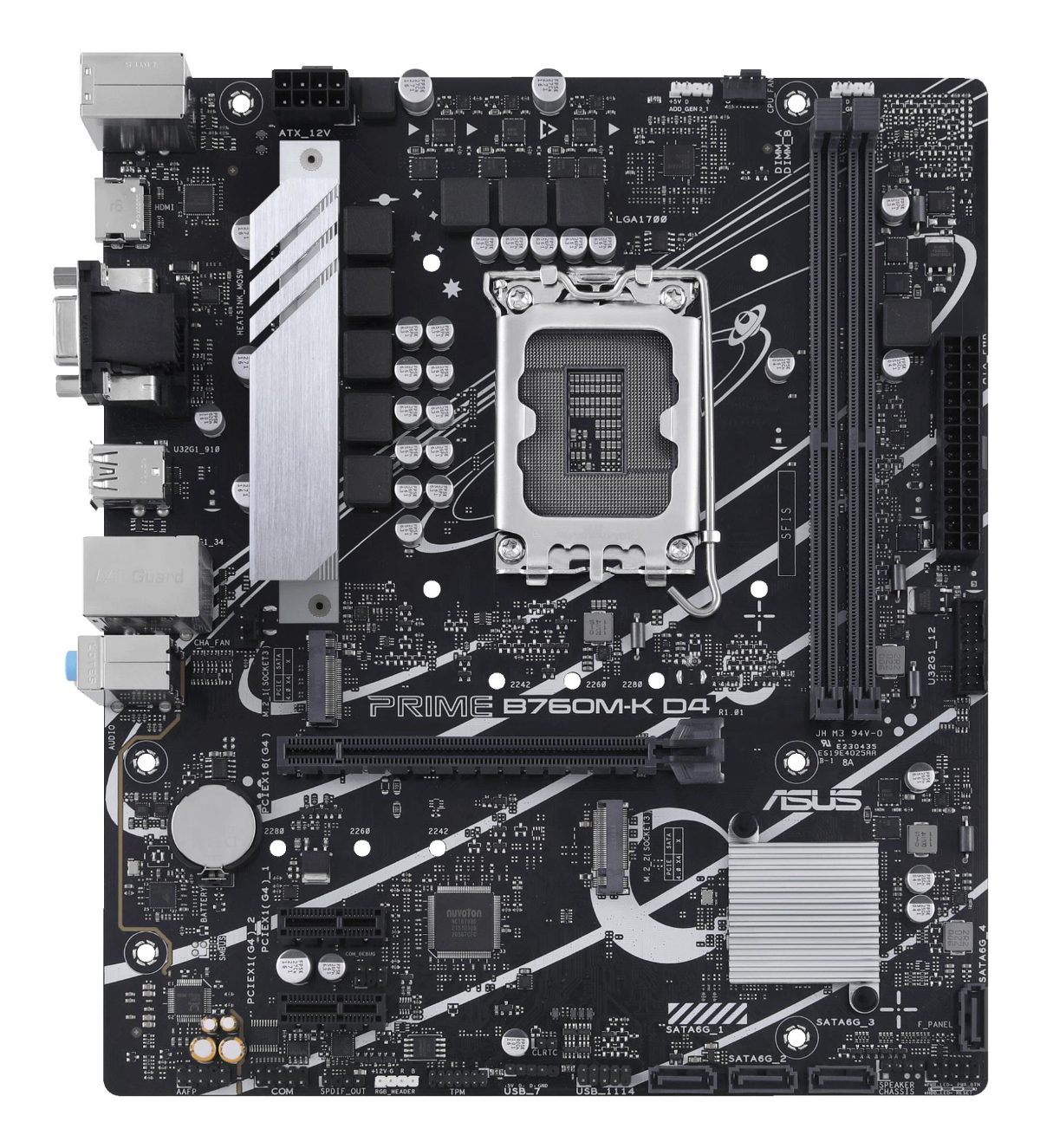 PRIME B760M-K D4, Processor family Intel, Processor socket  LGA1700, DDR4 DIMM, Memory slots 2, Supported hard disk drive interfaces 	SATA, M.2, Number of SATA connectors 4, Chipset  Intel B760, mATX
