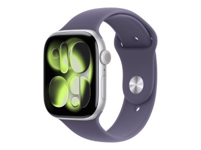 Apple Watch Series 11 GPS + Cellular 46mm Silver Aluminium Case with Purple Fog Sport Band - S/M, Apple