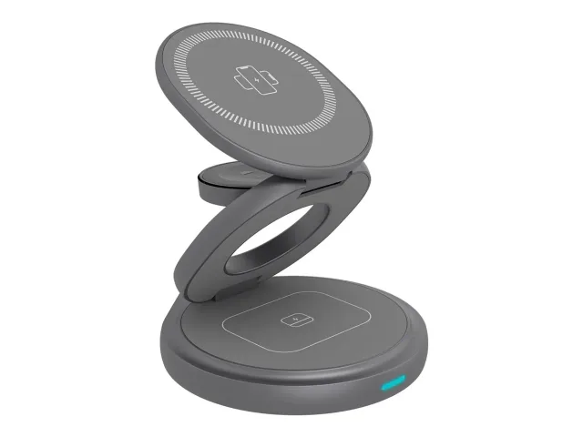 Raidsonic 3 in 1 foldable magnetic charging stand for mobile phone, earpods and smartwatch, Aluminium | Icy Box IB-SH101-CH