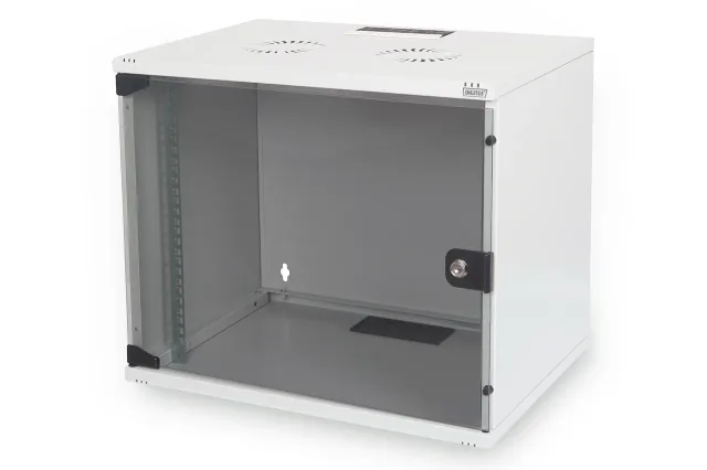 Digitus | 7U wall mounting cabinet | DN-19 07U-S-1 | Safety class rating IP20. Lockable safety-glass door. 200° door opening angle. Front door: Glass door, single opening. Unmounted 370x540x400 mm | Grey