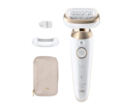 Braun Epilator, 9-011 3D Silk-epil 9 Flex, Operating time (max) 50 min, Number of power levels 2, Wet & Dry, White/Gold