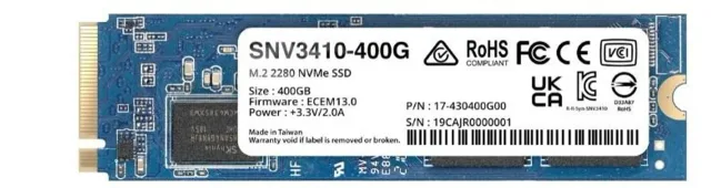 SSD|SYNOLOGY|SNV3400|400GB|M.2|PCIE|NVMe|Write speed 750 MBytes/sec|Read speed 3000 MBytes/sec|TBW 491 TB|MTBF 1800000 hours|SNV3410-400G
