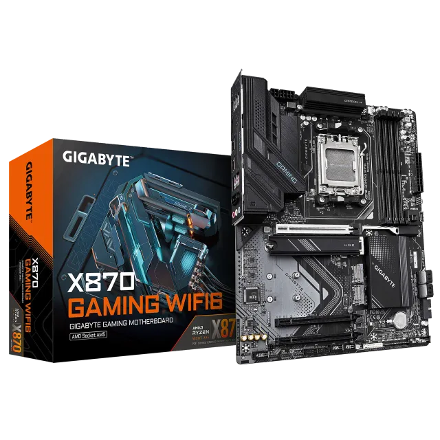 Gigabyte X870 GAMING WF6 | Processor family AMD | Processor socket AM5 | DDR5 | Supported hard disk drive interfaces M.2, SATA | Number of SATA connectors 4