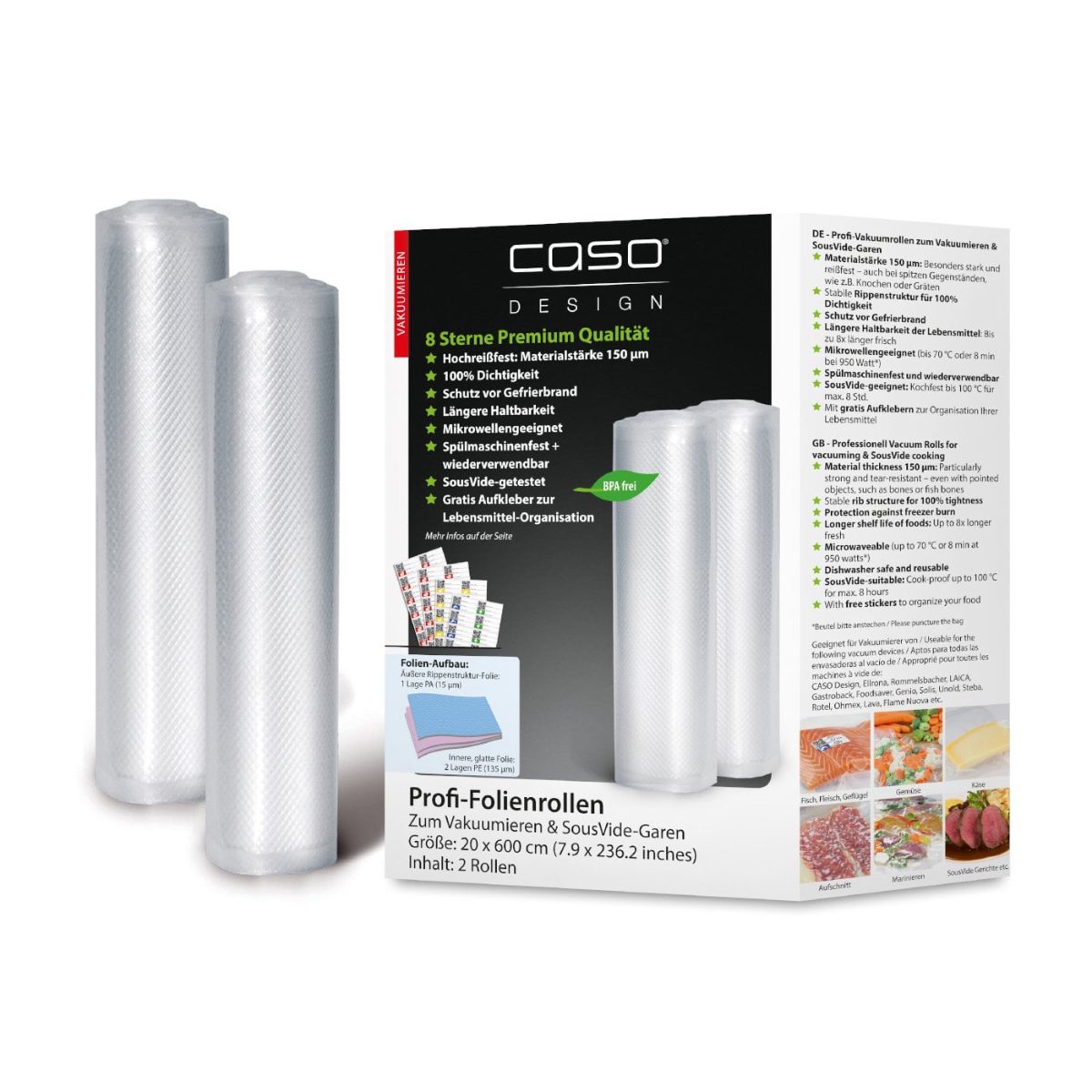 Foil rolls, 01221, 2 units, Dimensions (W x L) 20 x 600 cm, Ribbed