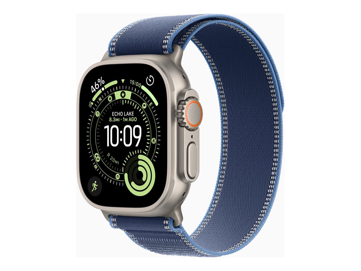 Apple Watch Ultra 3 GPS + Cellular 49mm Natural Titanium Case with Blue/Bright Blue Trail Loop - M/L, Apple