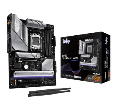 Mainboard, ASROCK, AMD B850, SAM5, ATX, Memory DDR5, Memory slots 4, 2xPCI-Express 4.0 16x, 1xPCI-Express 5.0 16x, 1xM.2, 1xHDMI, 1xDisplayPort, 1xAudio-In, 1xAudio-Out, 2xUSB 2.0, 1xUSB-C, 1xOptical S/PDIF, 1xRJ45, B850LIVEMIXERWIFI