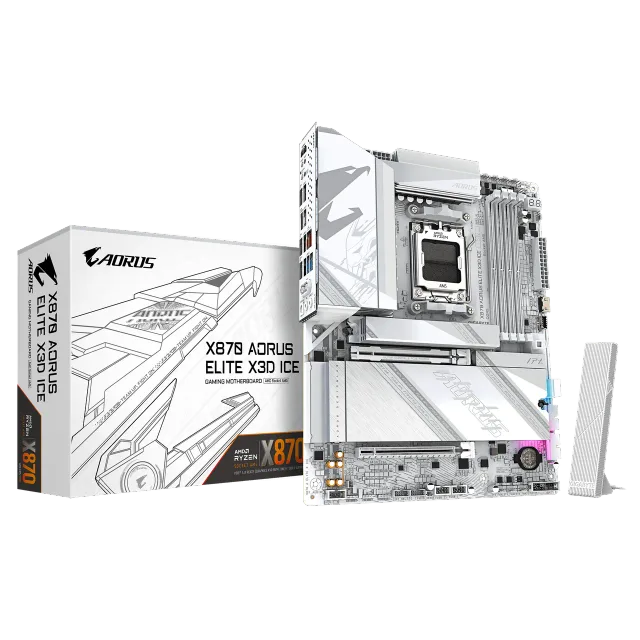 Gigabyte X870 AORUS ELITE X3D ICE | Processor family AMD | Processor socket AM5 | DDR5 | Supported hard disk drive interfaces SATA, M.2 | Number of SATA connectors 4