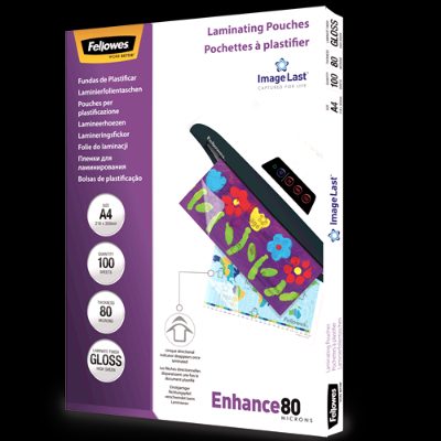 Laminating Pouch PREMIUM, A4, Clear, Enhance 80 Micron thickness, 216x303 mm - A4, 100 pcs; Unique directional arrow quality mark disappears when laminated.