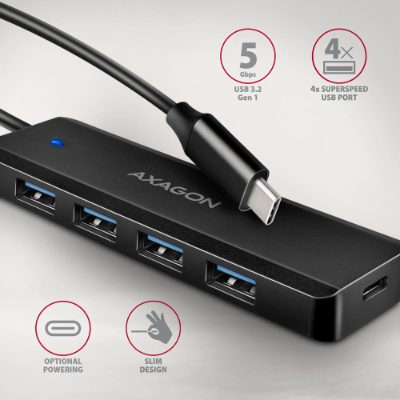AXAGON Travel four-port USB-C 5Gbps hub, HUE-C1C