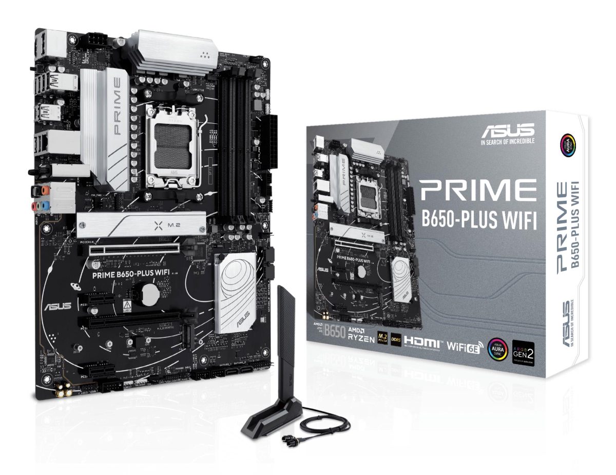 Mainboard, ASUS, AMD B650, SAM5, ATX, Memory DDR5, 2xPCI-Express 4.0 1x, 2xPCI-Express 4.0 16x, 2xM.2, 1xHDMI, 1xDisplayPort, 2xUSB 2.0, 2xUSB 3.0, 3xUSB 3.2, 2xUSB-C, 1xOptical S/PDIF, 1xRJ45, 5xAudio port, PRIMEB650-PLUSWIFI