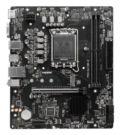 PRO H610M-E, Processor family Intel, Processor socket  LGA1700, Supported hard disk drive interfaces SATA, M.2, Number of SATA connectors 4