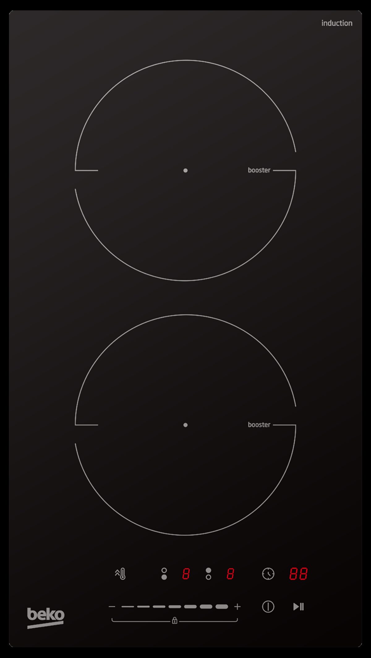 BEKO Hob, HDI32400TO, Induction, Number of burners/cooking zones 2, Touch control, Timer, Black
