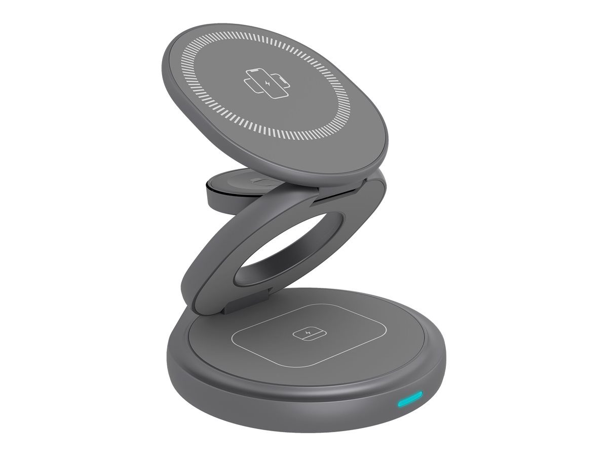 Raidsonic 3 in 1 foldable magnetic charging stand for mobile phone, earpods and smartwatch, Aluminium, Icy Box IB-SH101-CH