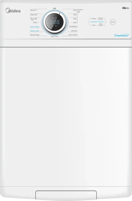 Midea | Washing Machine | MF100T60B/W-HR | Energy efficiency class A | Top loading | Washing capacity 6 kg | 1200 RPM | Depth 61 cm | Width 40 cm | Display | LED | Steam function | White
