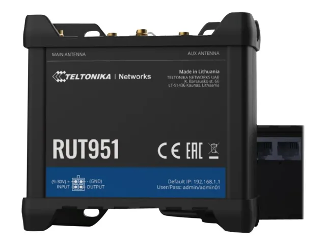 Teltonika | Industrial Cellular router | RUT951 | 802.11n | 10/100 Mbit/s | Ethernet LAN (RJ-45) ports 3 | Mesh Support No | MU-MiMO No | 2G/3G/4G | Antenna type 	2 x SMA for LTE, 2 x RP-SMA