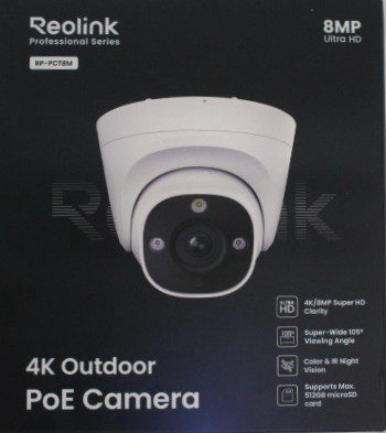 Reolink PCRPD4K01 Smart 4K 125° View PoE Dome Camera, Reolink 4K Smart PoE Camera with Color Night Vision, RP-PCT8M, 24 month(s), Dome, 8 MP, 2.8mm/F1.6, IP67, H.265/H.264, MicroSD card slot, max. 512GB, UNPACKED, DEMO